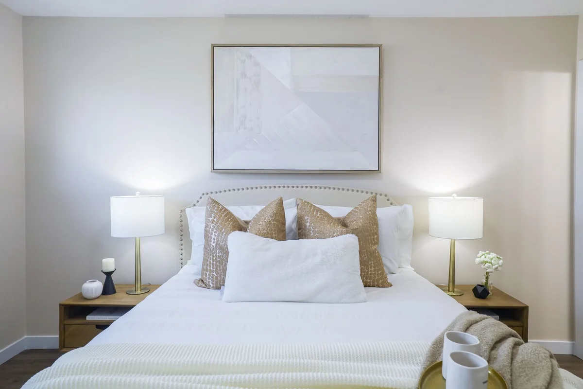 A neutral, staged bedroom prepared for showings
